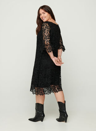 Lace dress with 3/4 length sleeves, Black, Model image number 0