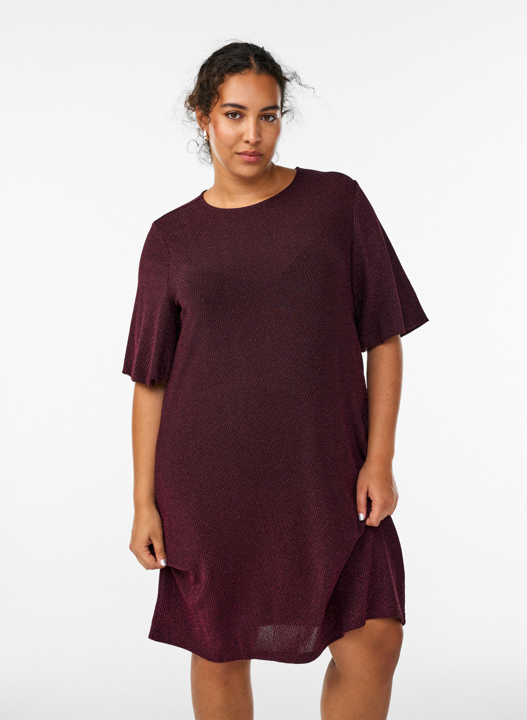 Short dress with a glitter pattern, Dark Bordeaux, Model