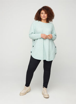 Mottled knitted blouse with buttons in the side, Granite Green Mel., Model image number 2
