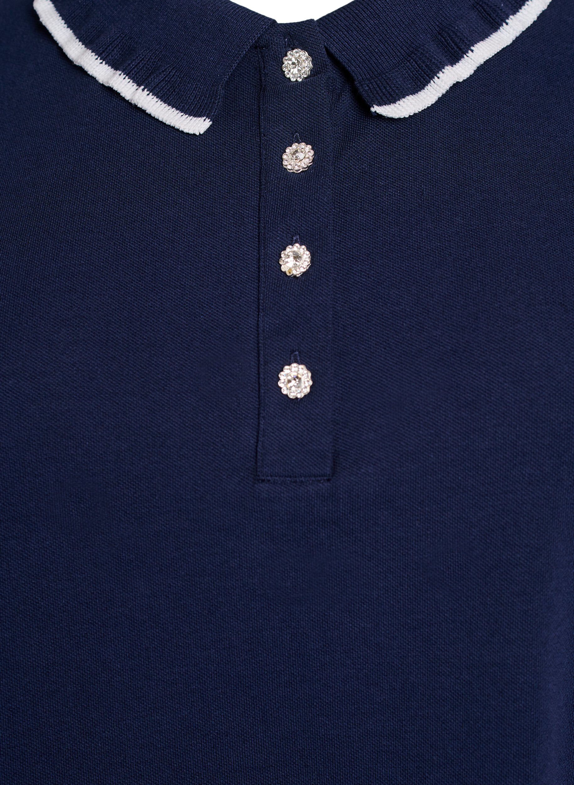 Zizzifashion Polo shirt with rhinestone buttons and ruffle detail, Blue, Packshot image number 2