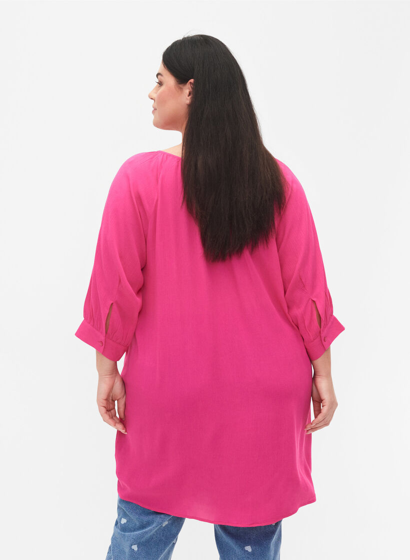 Viscose tunic with 3/4 sleeves, Pink, Model image number 2