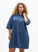 Short denim dress with zipper and 3/4 sleeves, Blue, Model image number 0
