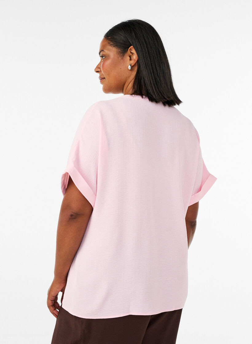 Loose blouse with short sleeves, Rose, Model image number 2