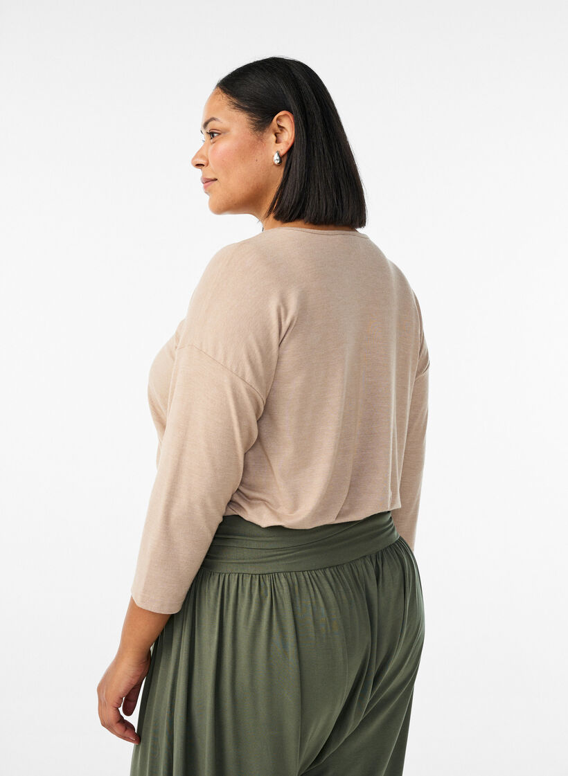Jersey blouse with 3/4 sleeves, Beige, Model image number 2