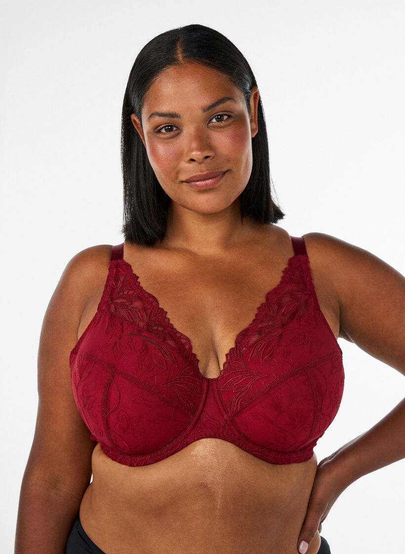 Padded lace bra with underwire, Red, Model image number 0