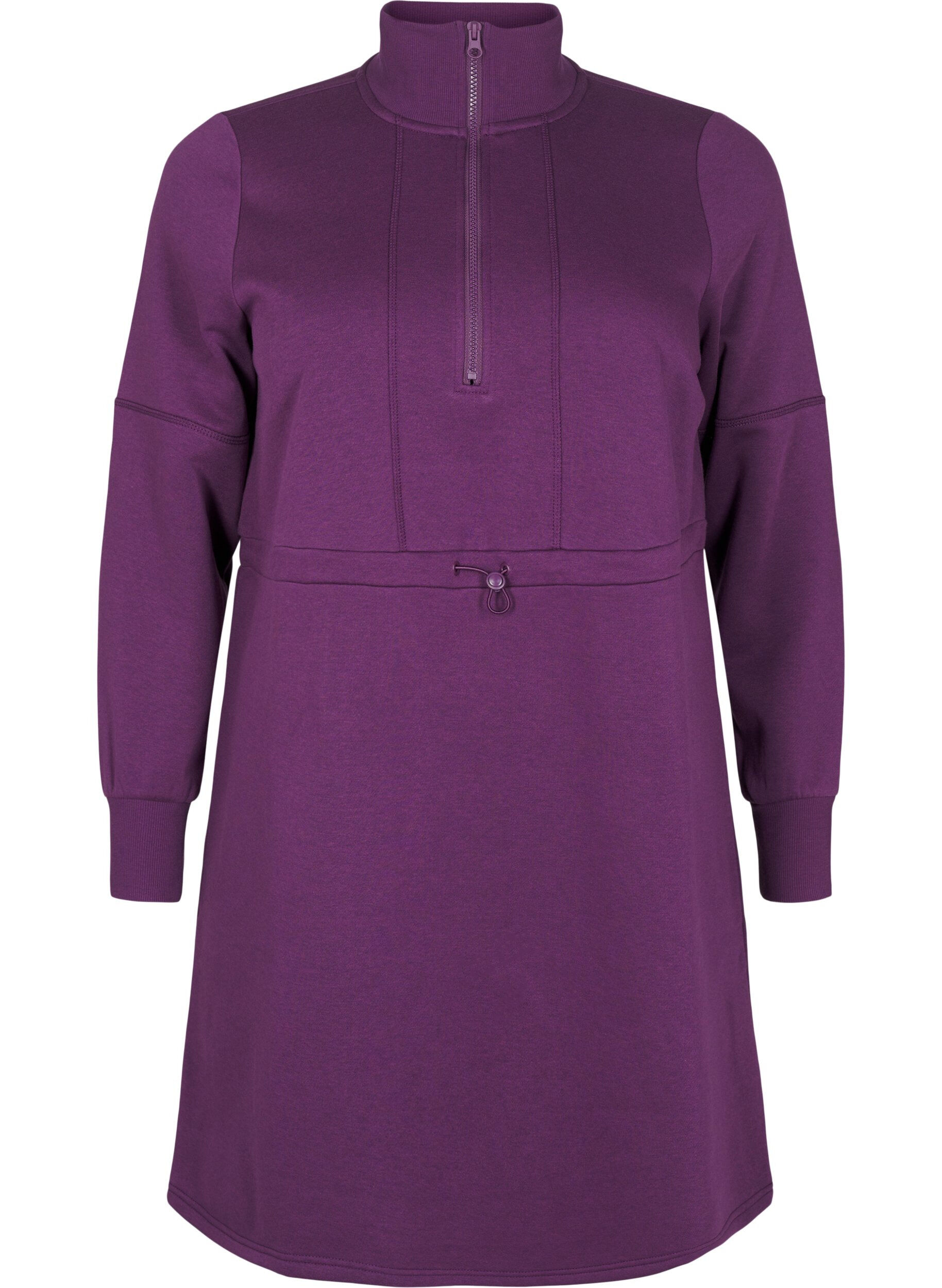 Zizzifashion Short sweatshirt dress with a high neck and adjustable waist, Deep Purple, Packshot image number 0