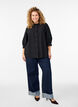 Blouse with 3/4 sleeves and decorative pleats, Black, Model image number 1