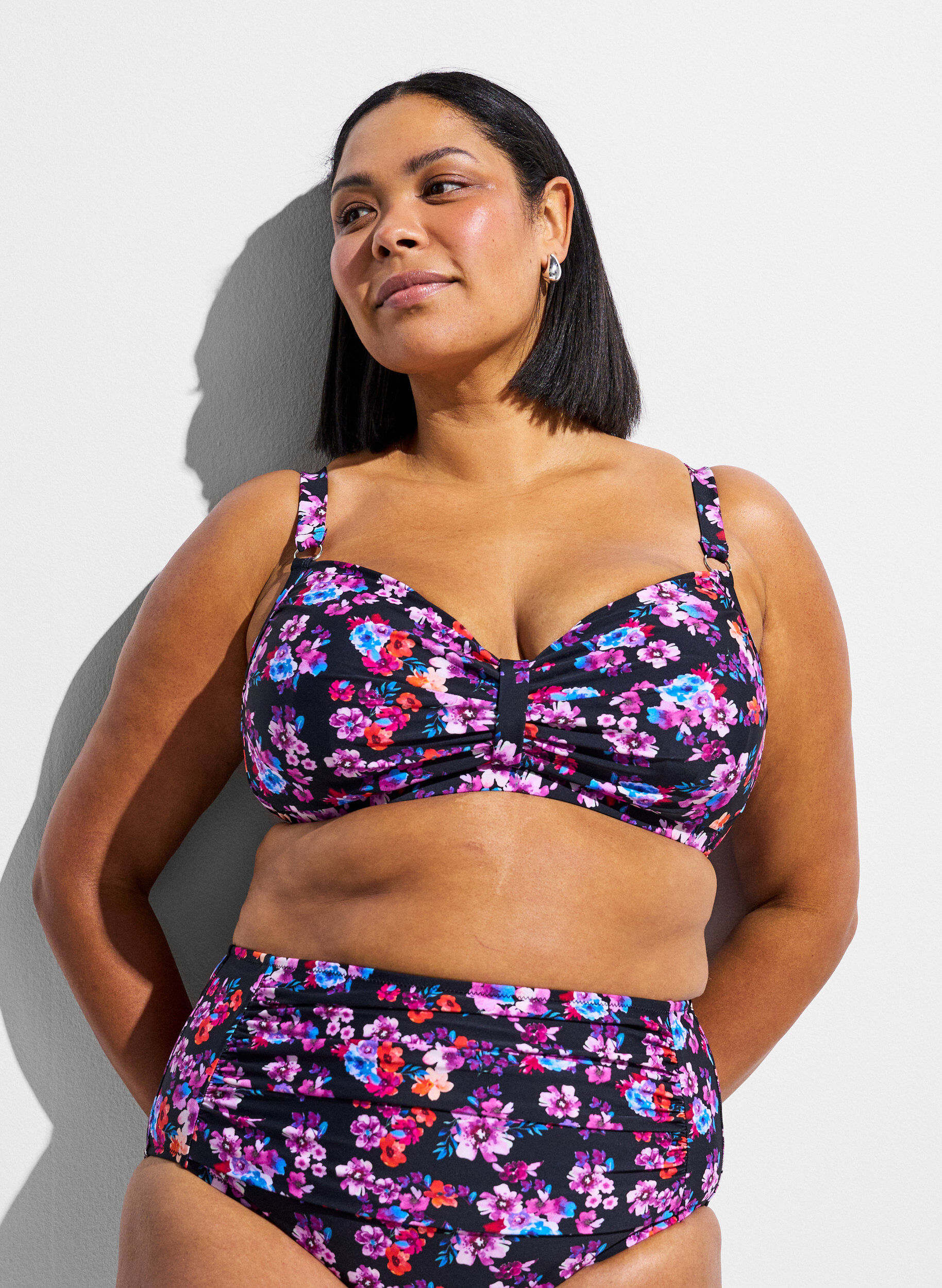 Zizzifashion Underwire bikini bra with pattern, Purple, Model image number 0