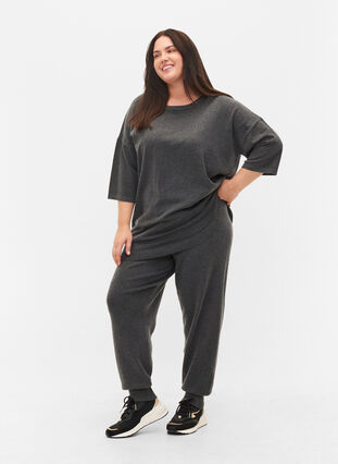 Knitted top with a round neckline and 3/4 sleeves, Dark Grey Melange, Model image number 2