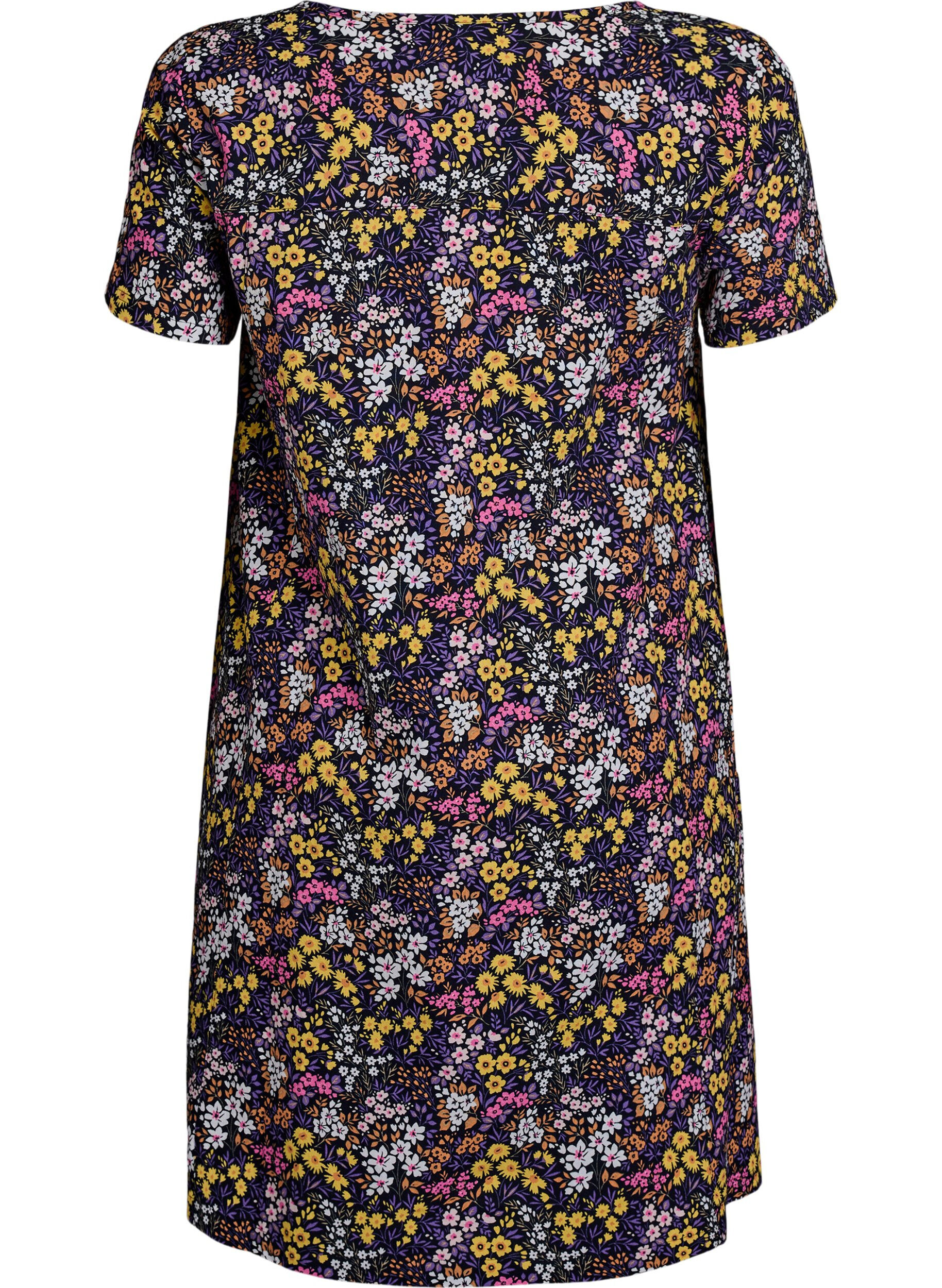 Zizzifashion Short a-line dress with floral print, Blue, Packshot image number 1