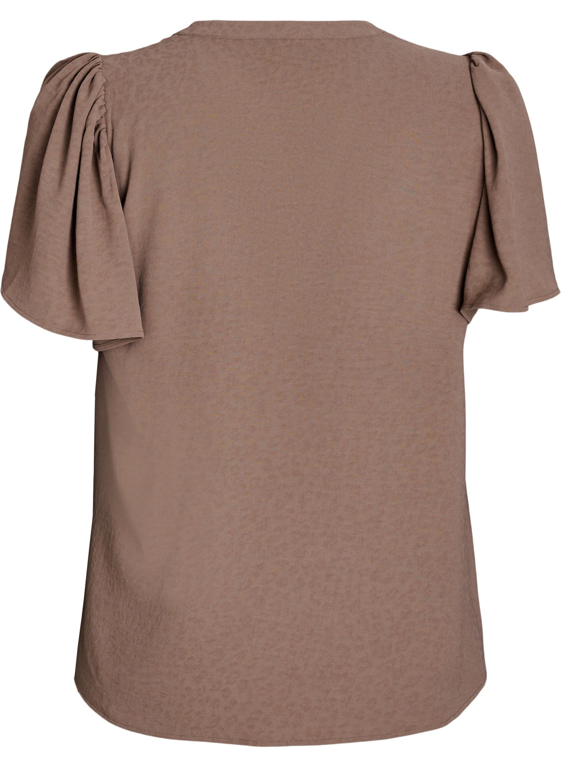 Zizzifashion Blouse with short ruffle sleeves and V-neck, Brown, Packshot image number 1