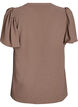 Blouse with short ruffle sleeves and V-neck, Brown, Packshot image number 1
