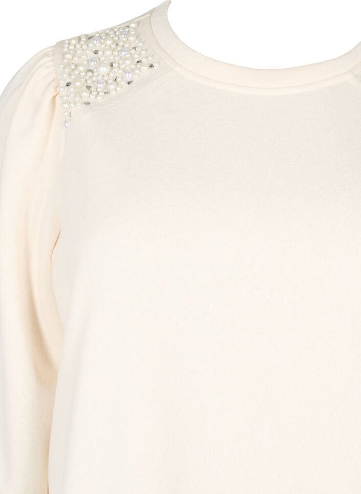Sweatshirt with pearl details, Buttercream, Packshot image number 2