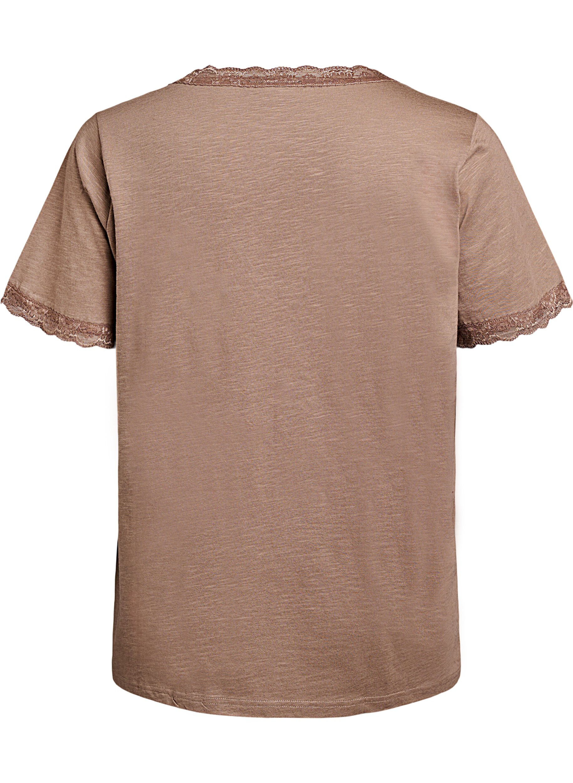 Zizzifashion T-shirt with lace trim, Brown, Packshot image number 1
