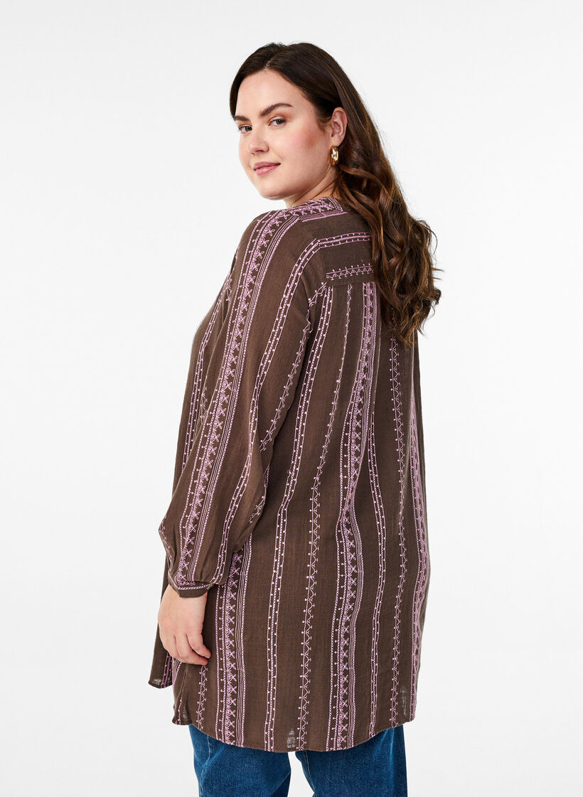Tunic with embroidered pattern, Brown, Model image number 2