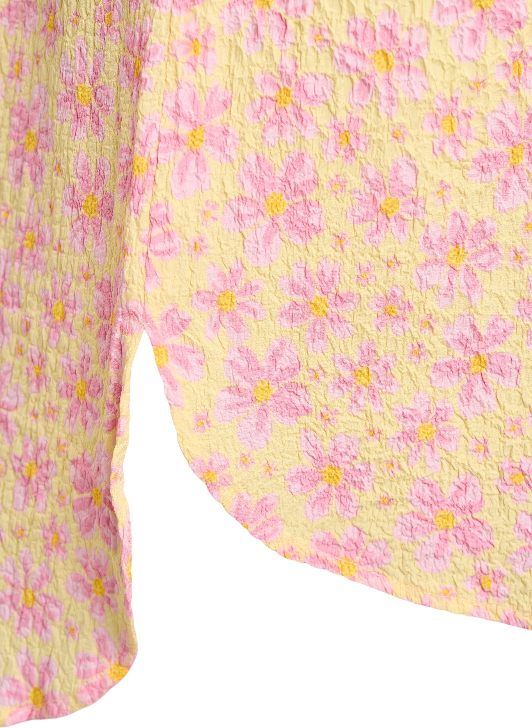ZizzifashionShort dress with a crinkled texture and short sleeves, Yellow, Packshot image number 3