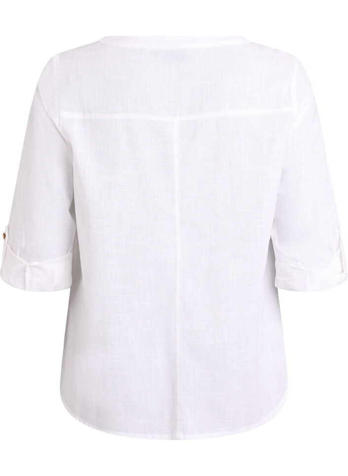 Cotton shirt blouse with V-neck, White, Packshot image number 1