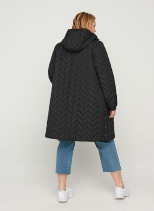 Quilted jacket with hood, Black, Model image number 1