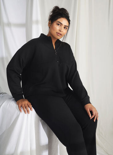Sweatshirt in modal mix with high neck, Black, Image image number 0
