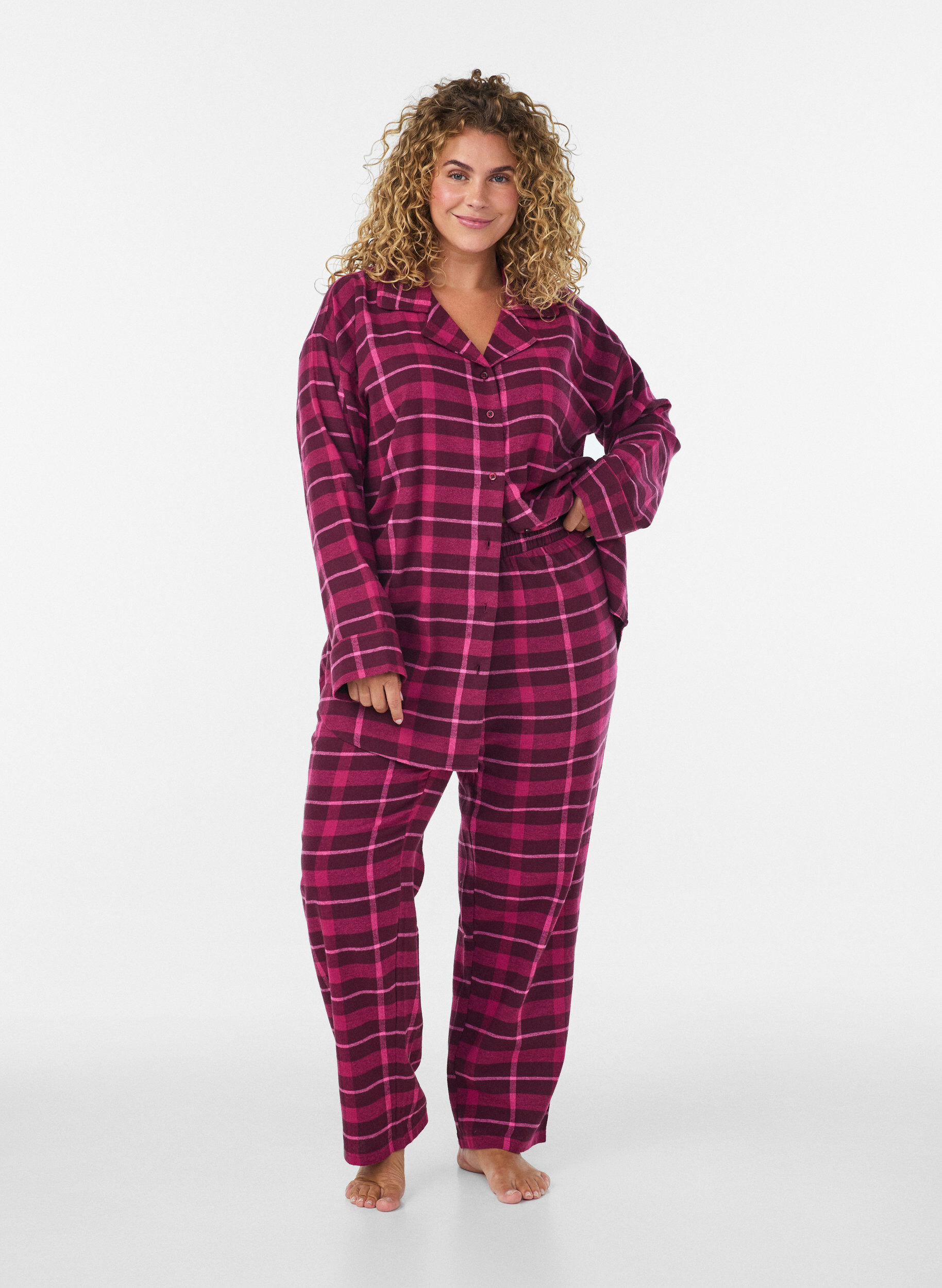 ZizzifashionChecked cotton pyjama bottoms, Red, Model image number 0