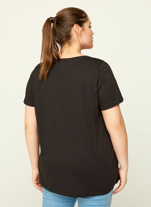 Cotton t-shirt with print, Black, Model image number 1