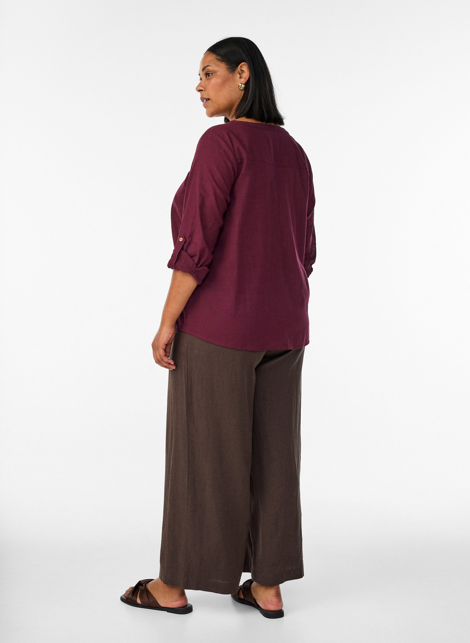 Zizzifashion Wide-leg linen and viscose trousers, Brown, Model image number 1