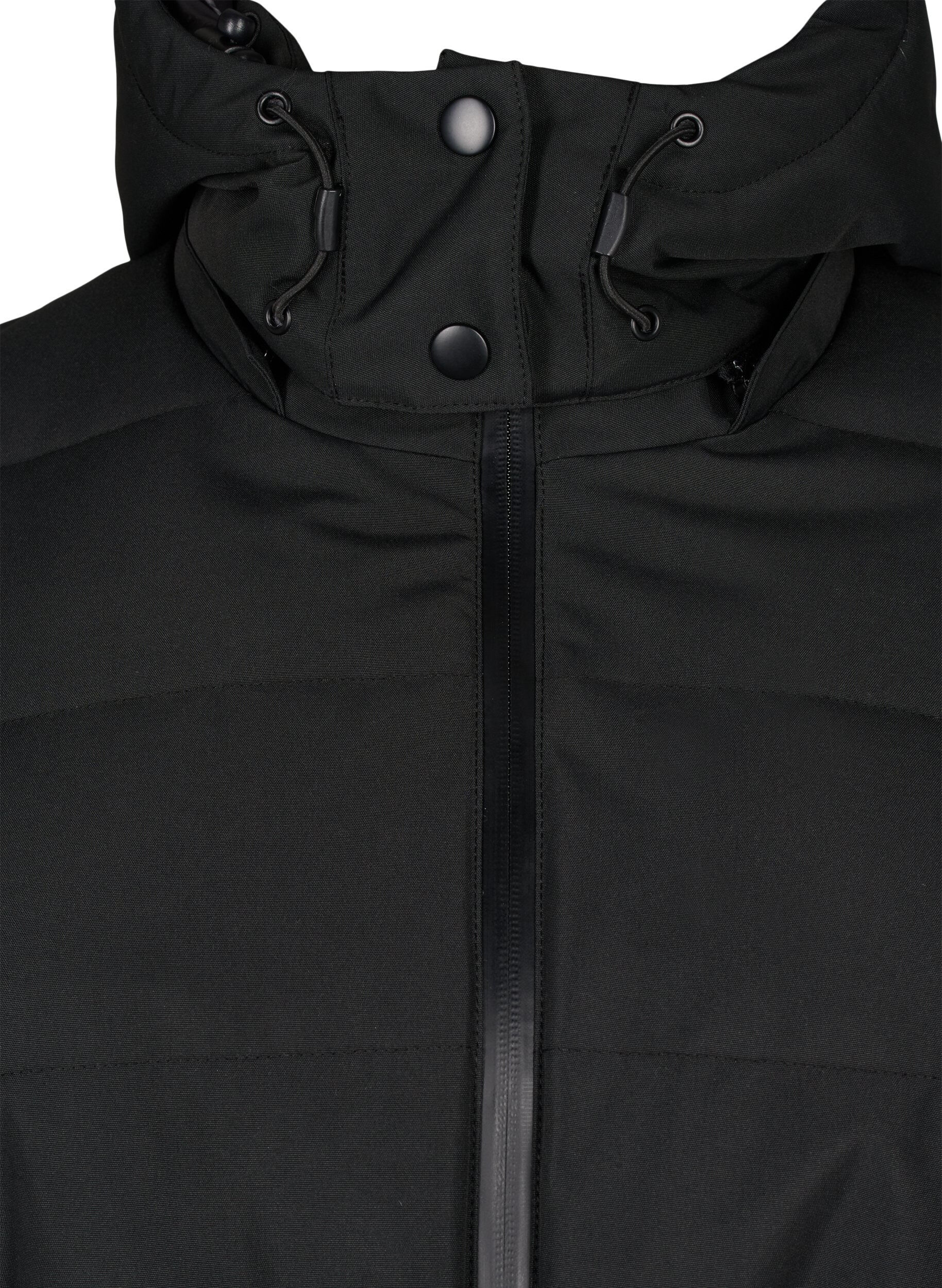Zizzifashion Water-repellent ski jacket with hood and belt, Black, Packshot image number 2