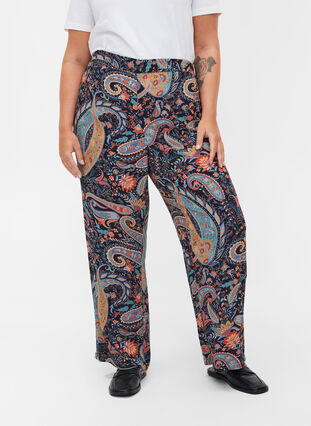 Loose viscose trousers with paisley print, Paisley AOP, Model image number 1