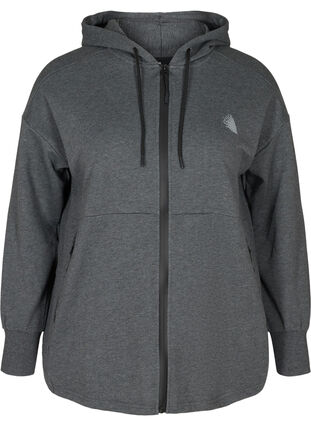 Sweat cardigan with a zip and hood, Dark Grey Melange, Packshot image number 0