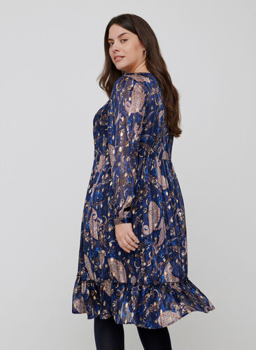 Long-sleeved A-line dress with print, Paisley Foil, Model image number 1