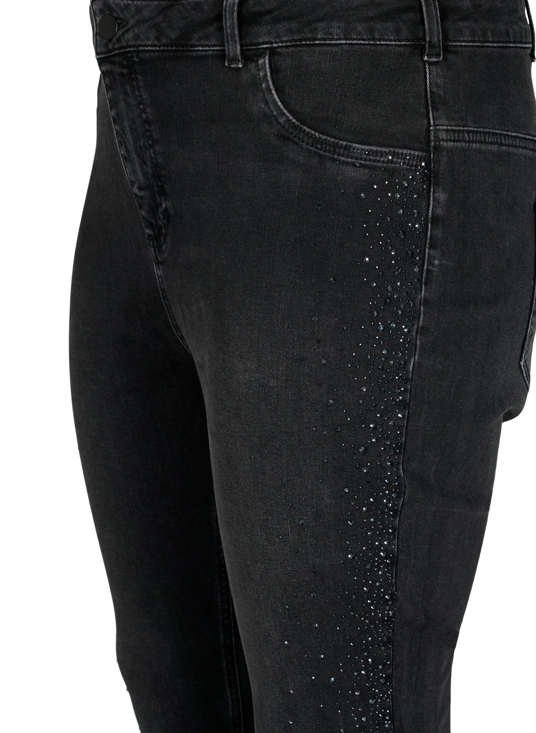 Zizzifashion High-waisted Amy jeans with rhinestones, Grey Denim, Packshot image number 2