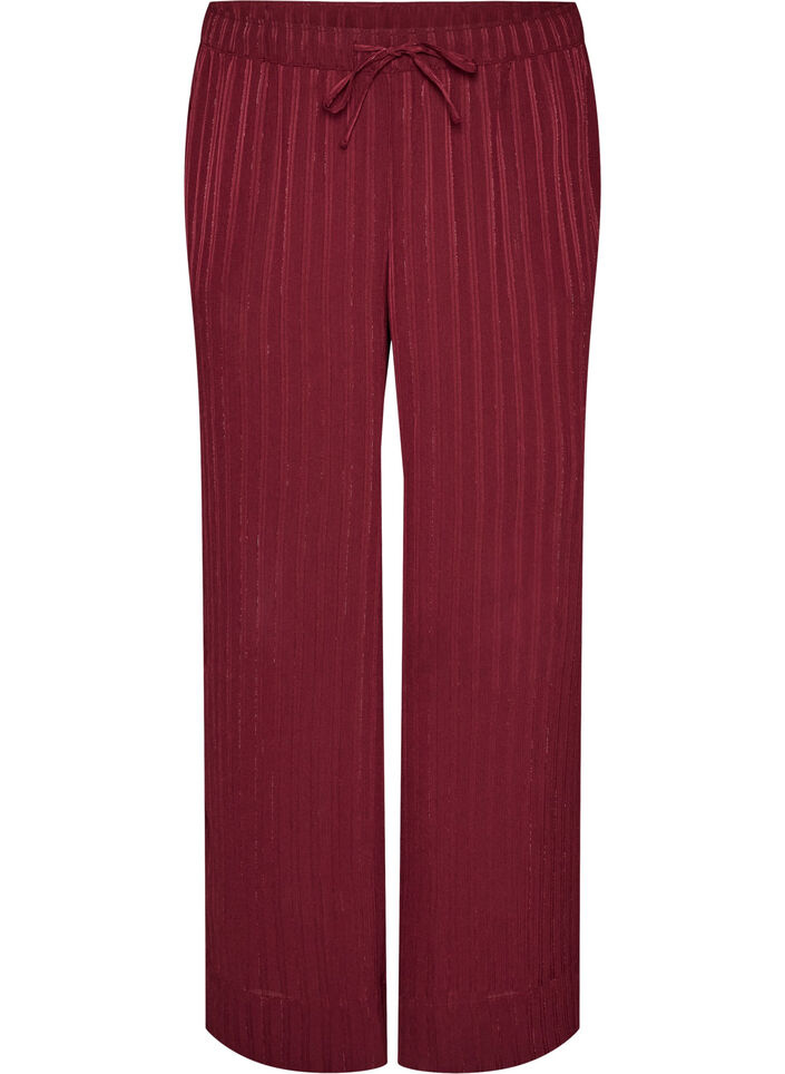 Trousers with textured stripes and straight legs, Red, Packshot image number 0