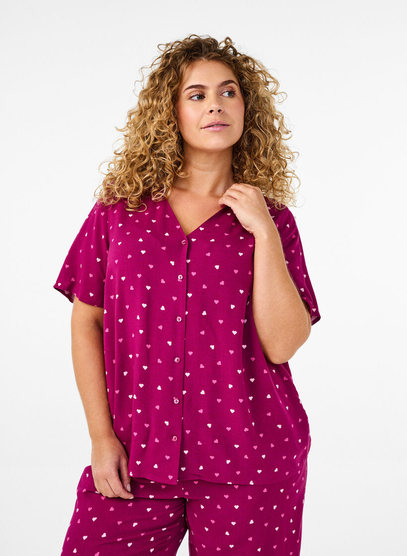 Viscose nightshirt with heart print, Red, Model image number 0