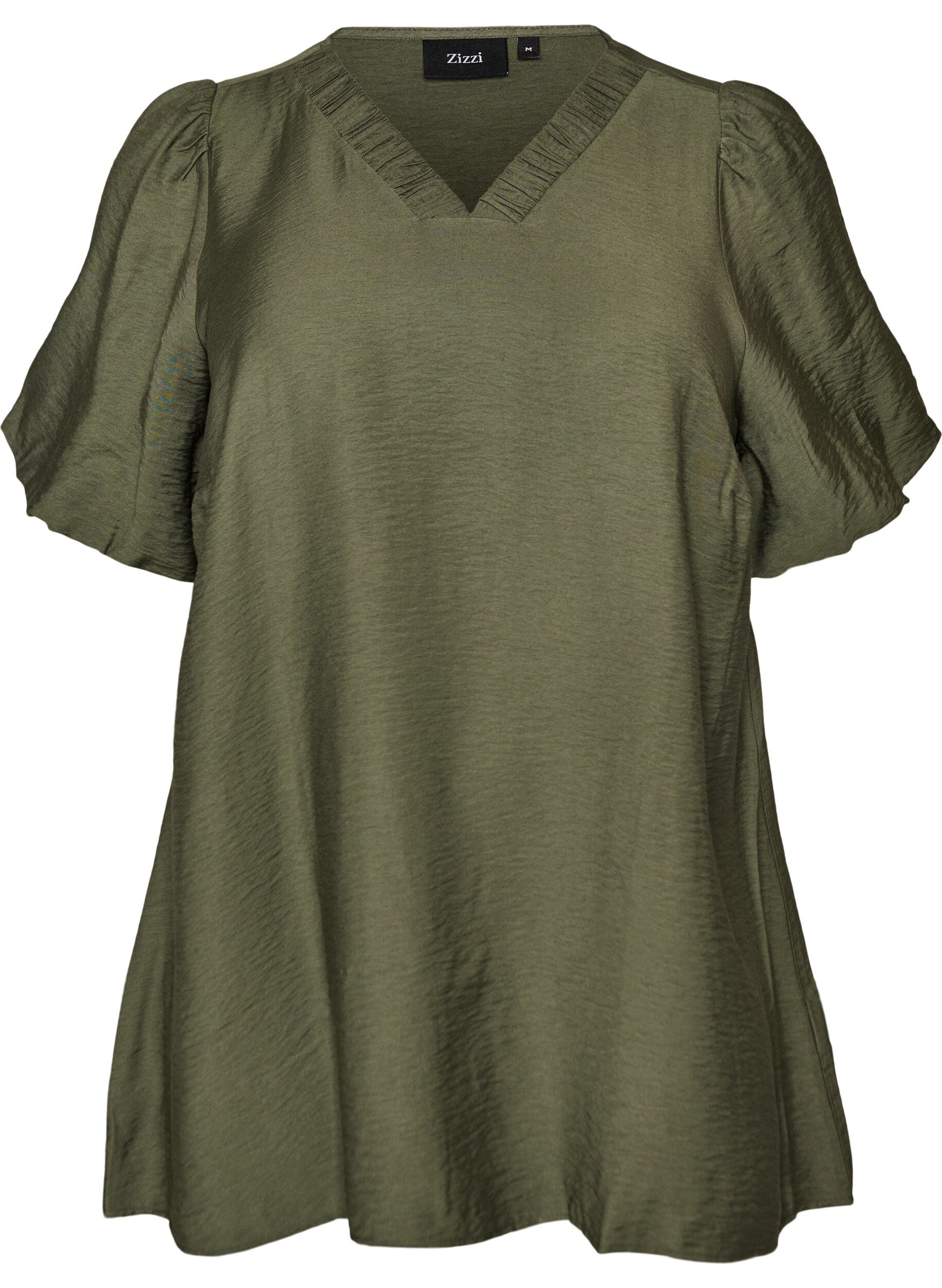 ZizzifashionTunic with balloon sleeves and a V-neck, Green, Packshot image number 0