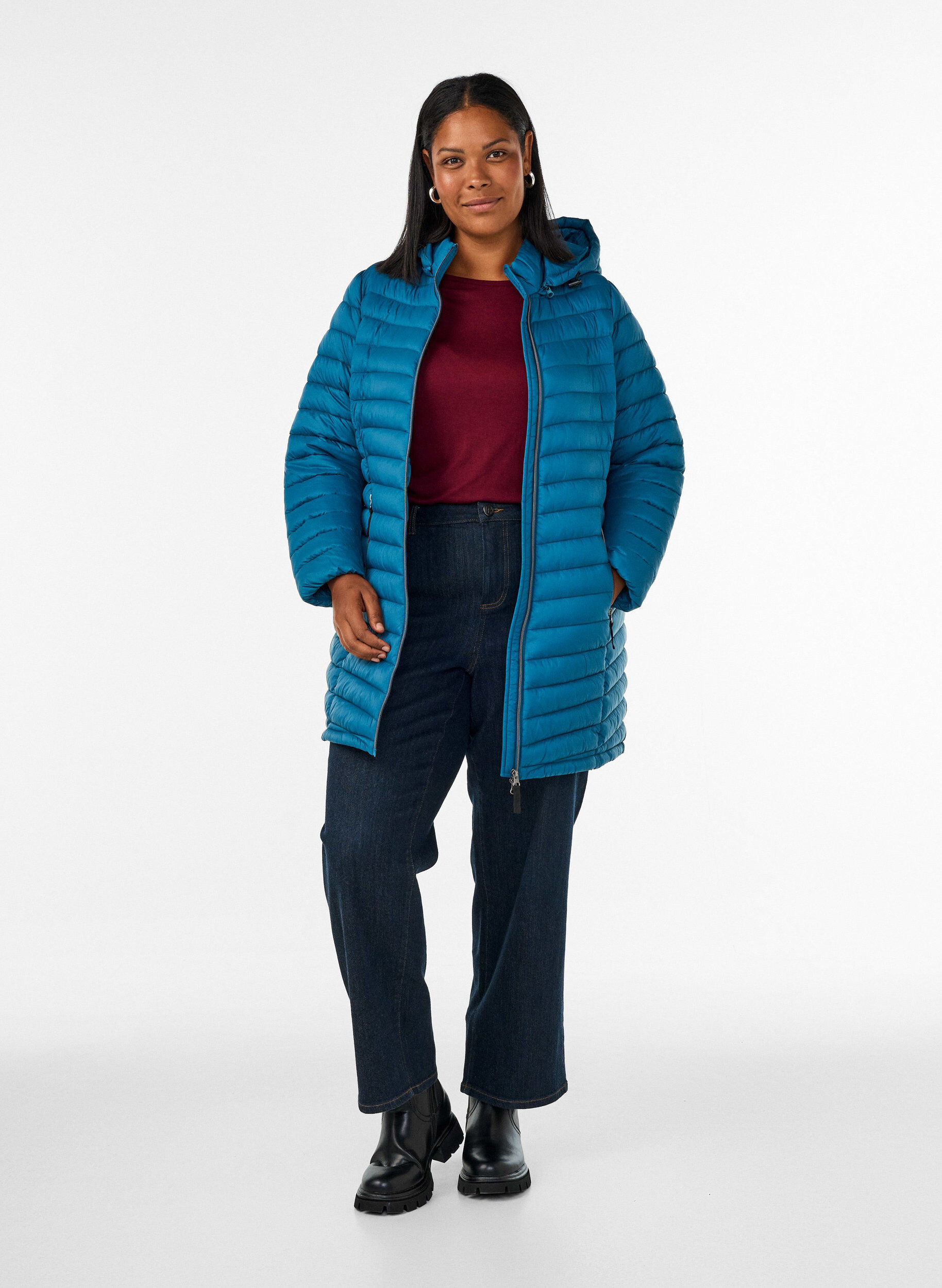 ZizzifashionLightweight jacket with pockets and detachable hood, Petrol, Model image number 1