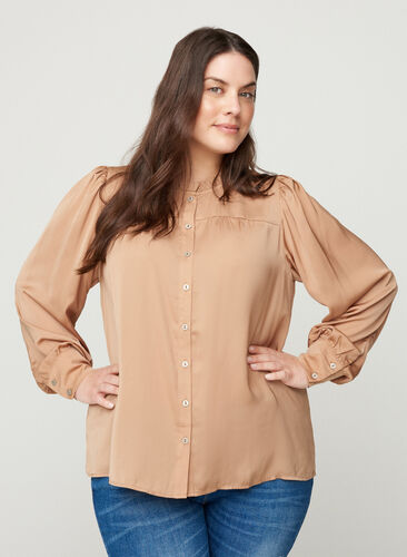 Puff sleeve shirt with ruffle trim, Cobber, Model image number 0