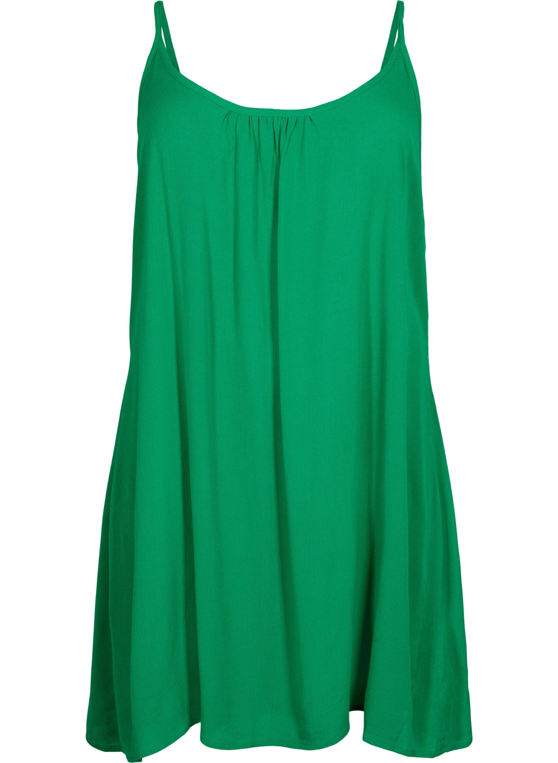 Zizzifashion Solid colour strap dress in viscose, Green, Packshot image number 0