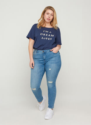 Extra slim Sanne jeans with distressed details, Light blue denim, Model image number 0