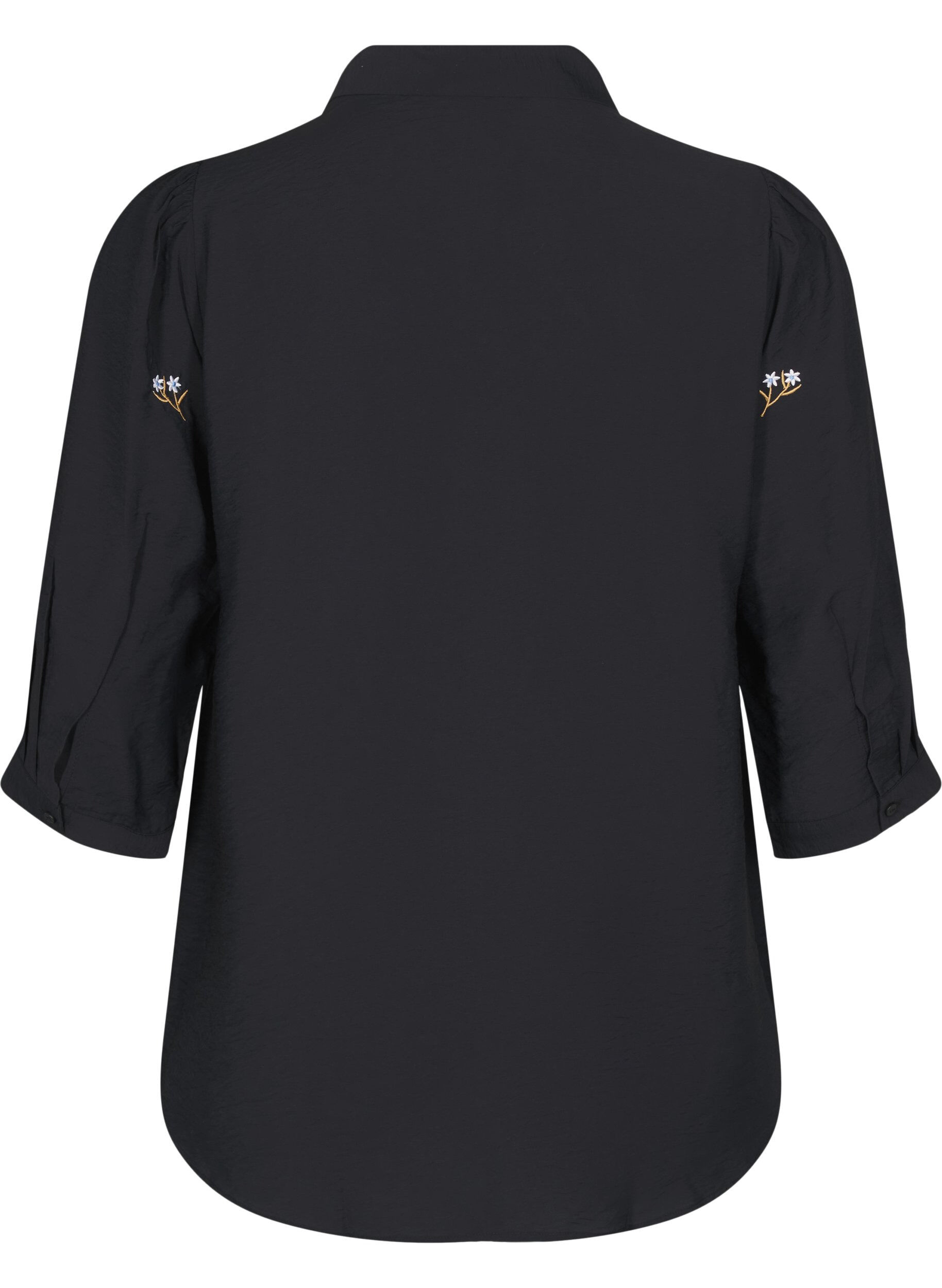 Zizzifashion Blouse with 3/4 sleeves and floral embroidery, Black, Packshot image number 1