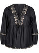 Blouse with open front and embroidered details, Black, Packshot image number 0