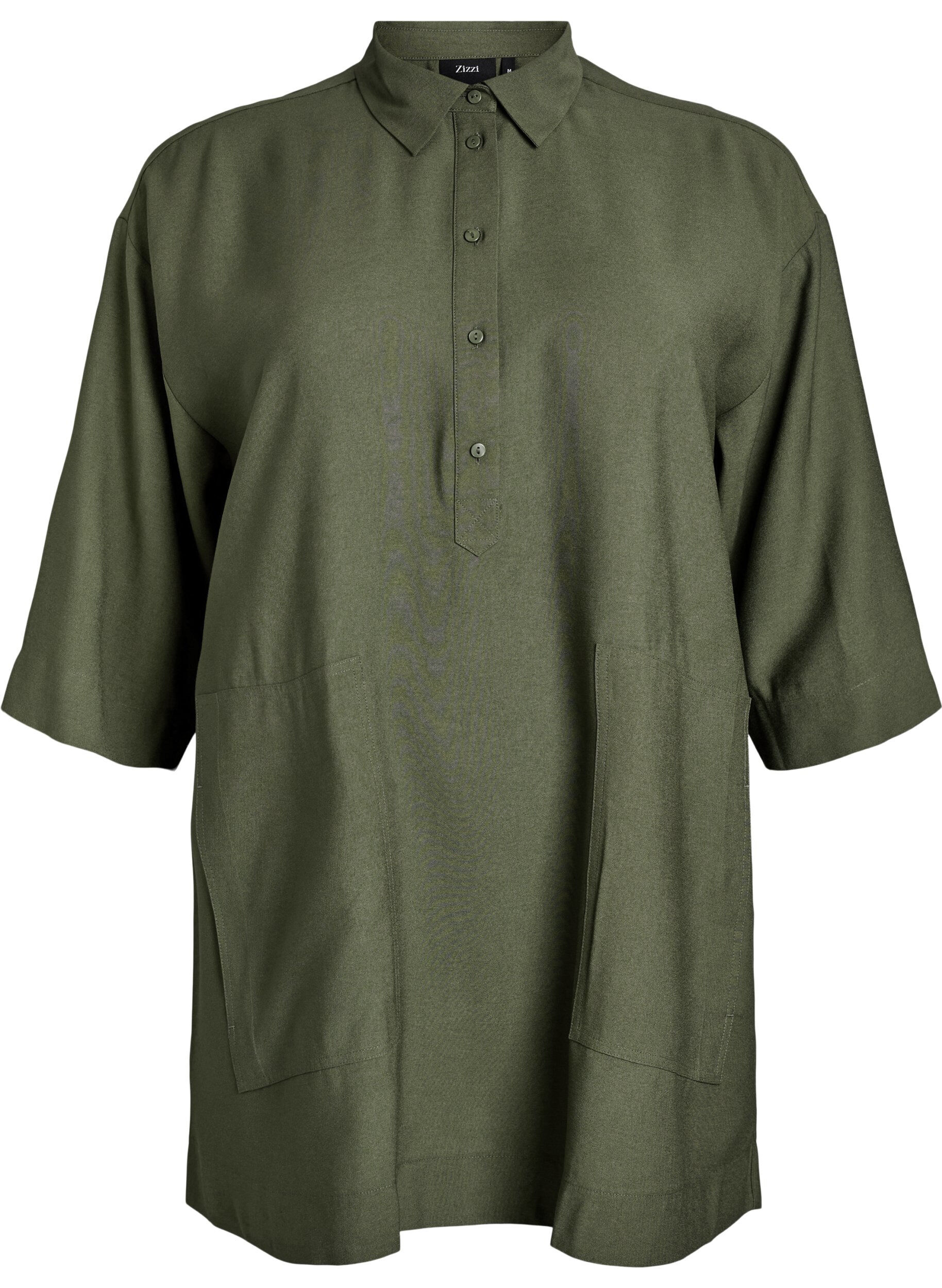 Tunic in viscose with pockets and collar