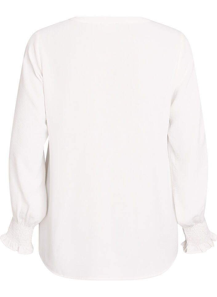 Blouse with smock cuffs and V-neck, Vanilla, Packshot image number 1