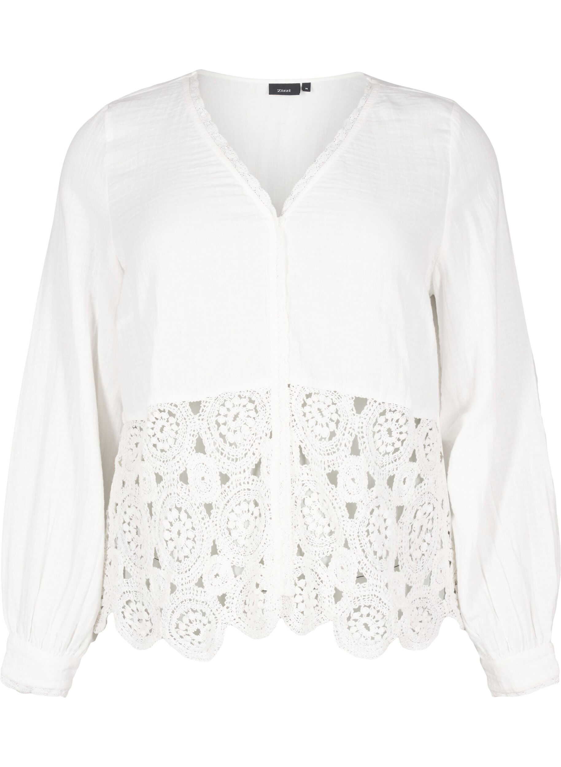 Cotton muslin shirt blouse with crochet details