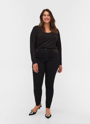 Super slim Amy jeans with elasticated waist, Black, Model image number 0