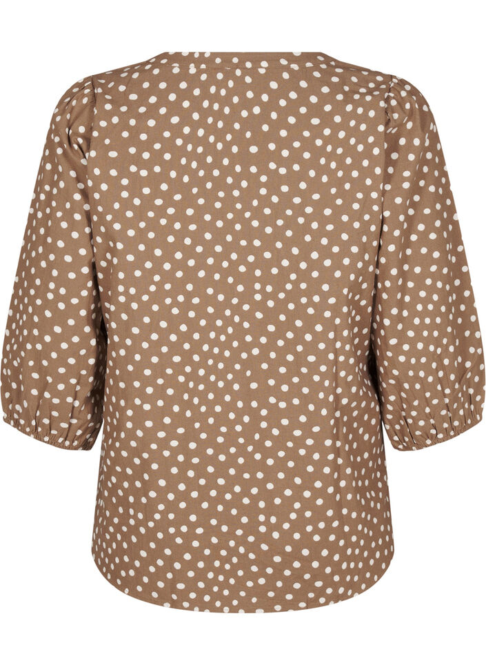 3/4 sleeve cotton blouse with polka dots, Coca Mocha Dot , Packshot image number 1