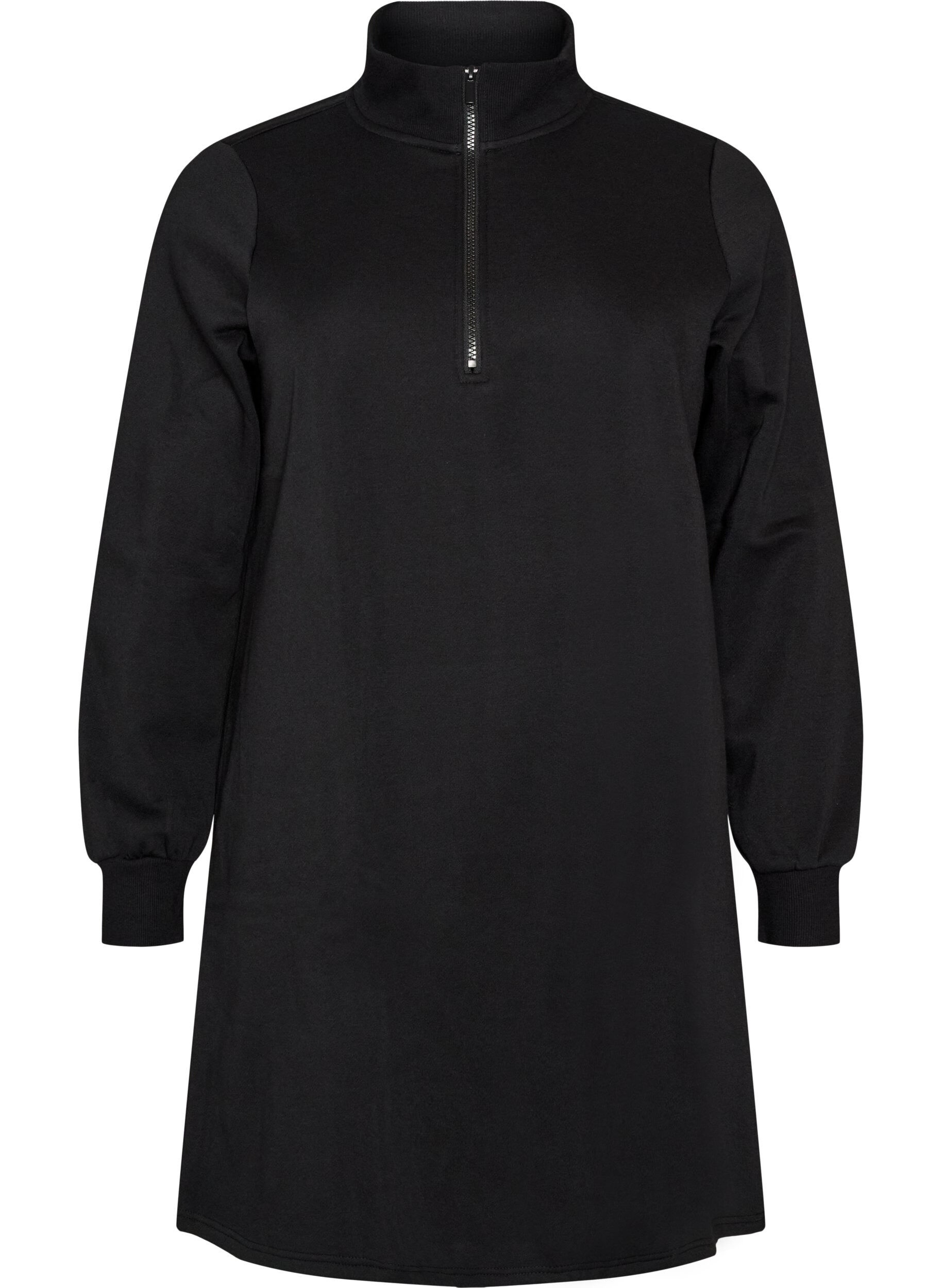 ZizzifashionSweatshirt dress with a high ribbed collar and zip, Black, Packshot image number 0
