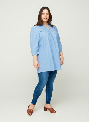 Cotton tunic with 3/4 length sleeves, Blue, Model image number 2