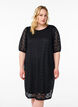 Knee-length dress with eyelet pattern and short sleeves, Black, Model image number 0