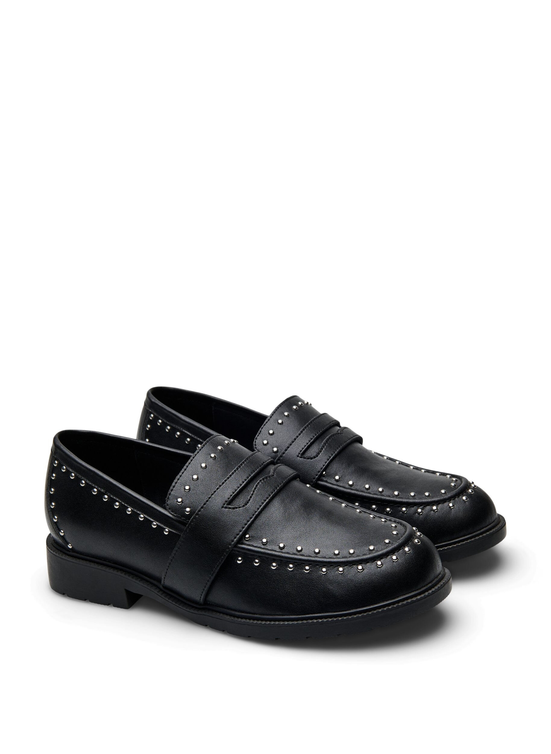 Zizzifashion Wide fit - Leather loafers with studs, Black, Packshot image number 1
