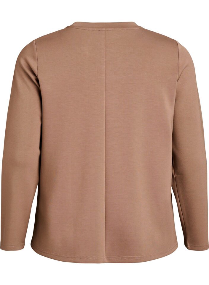 Jersey blouse with round neck, Brown, Packshot image number 1